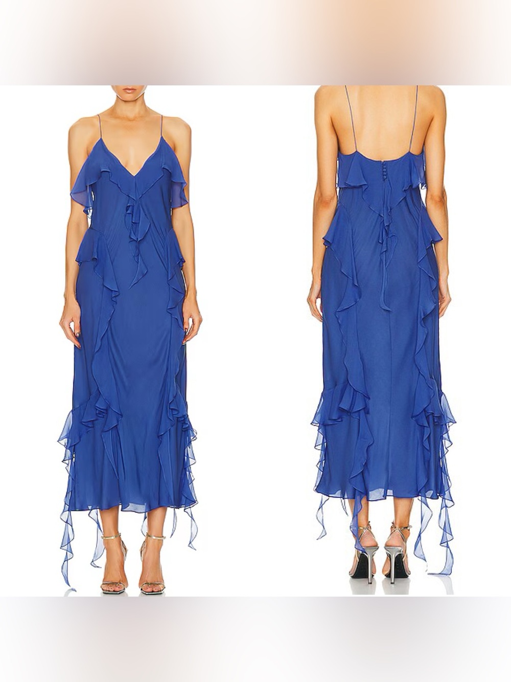 KHAITE Pim Dress Blue Iris Size 6 NWT $2400 Silk Ruffle Maxi Gown